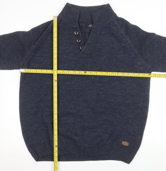 Eastex Men's Blue Henley Jumper XL Wool Blend Knit