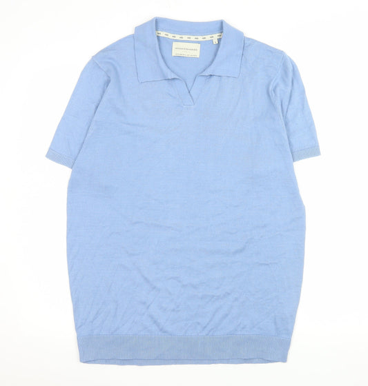 Avantgarde Paris Women Blue Knit Short Sleeve Polo Top Size L