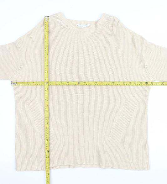 Jasper Conran Women Beige Cotton Knit Crew Neck Pullover Jumper Size 18