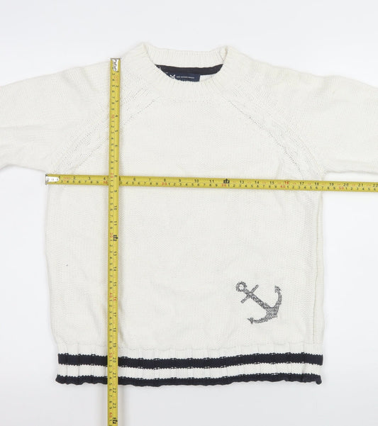 Crew Clothing Company Women White Anchor Knit Jumper Size 10 Cotton Blend