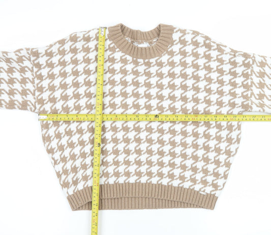 Hollister Women Beige Houndstooth Knit Pullover Jumper Size S