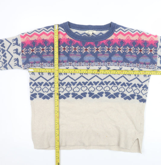 White Stuff Women's Beige Fair Isle Wool Jumper UK 8 Long Sleeve