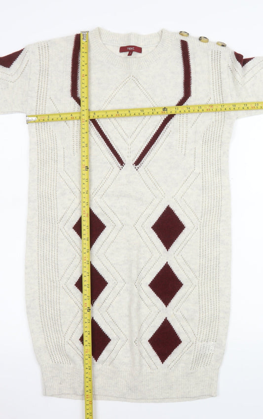 Next Women Beige Argyle Long Sleeve Knit Jumper Dress Size 10