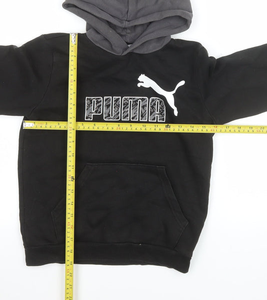Puma Boys Black Pullover Hoodie 11-12 Years Fleece Logo Sweatshirt