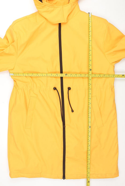 Tu Women Yellow Hooded Rain Coat Jacket Size 12 Waterproof
