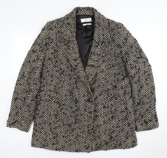 MNG Women's Black Wool Blend Herringbone Blazer Size 12