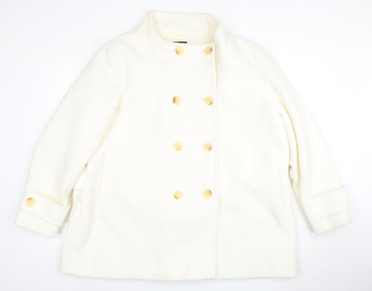 Next Women Ivory Wool Pea Coat UK 22 Double Breasted Winter Jacket