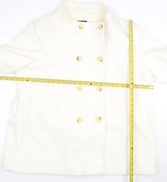 Next Women Ivory Wool Pea Coat UK 22 Double Breasted Winter Jacket