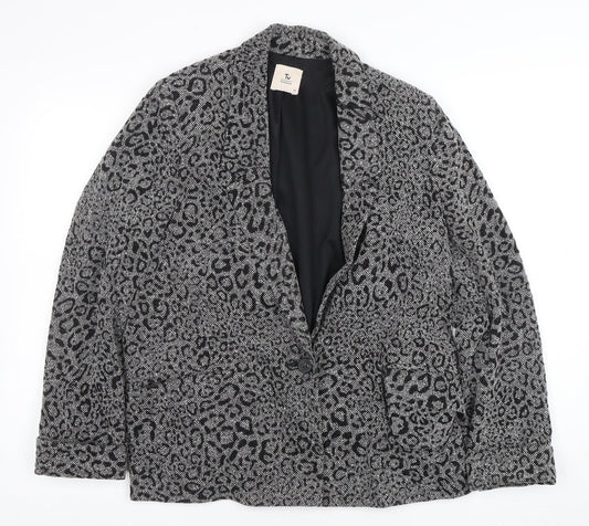 Tu Women Grey Animal Print Regular Fit Single Breasted Blazer Size 14