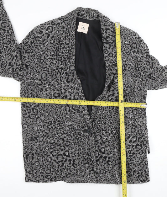 Tu Women Grey Animal Print Regular Fit Single Breasted Blazer Size 14