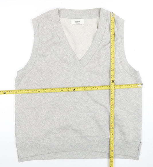 Pull&Bear Men's Grey V-Neck Sleeveless T-Shirt Medium