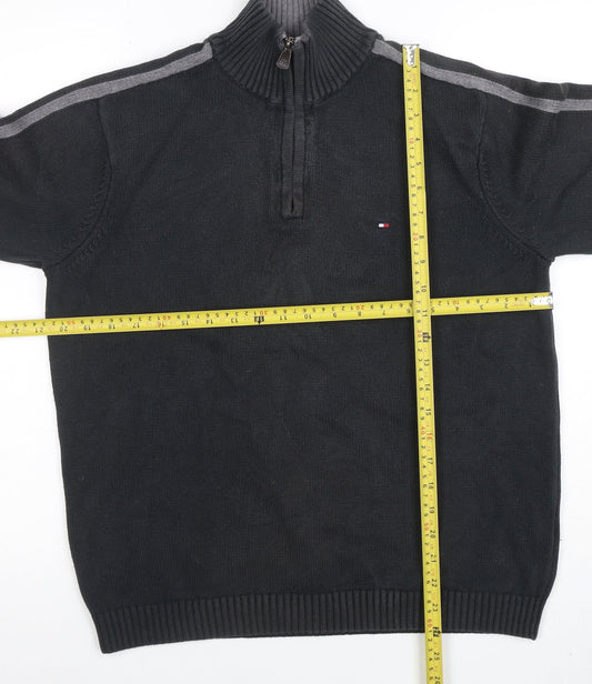 Tommy Hilfiger Men's Black Cotton 1/2 Zip High Neck Jumper Size S