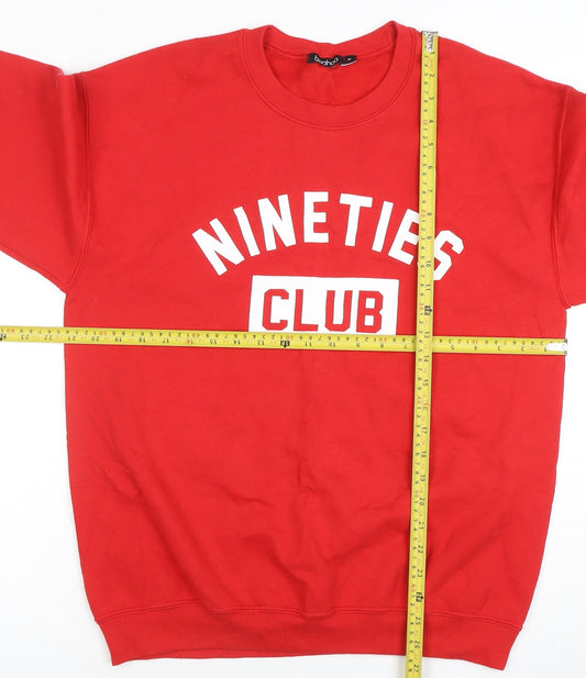 Boohoo Women's Red 'Nineties Club' Logo Crew Neck Sweatshirt Size M