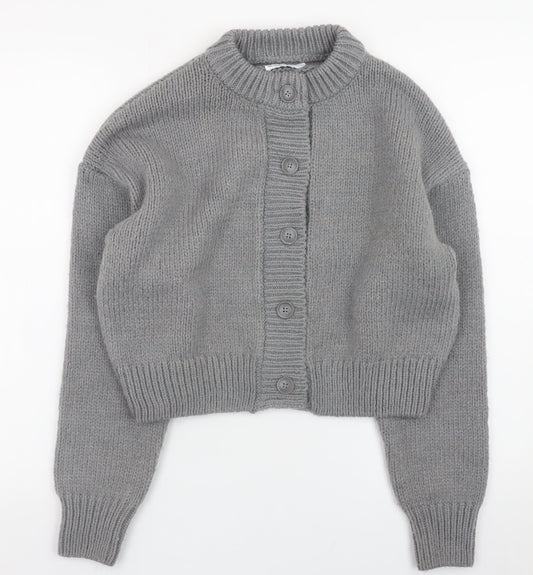 Additional front view of ASOS DESIGN Women Grey Chunky Knit Button Cardigan, size S