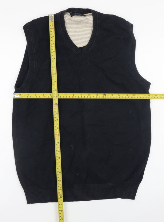 Marks and Spencer Men's Black Cotton V-Neck Sleeveless Vest Small