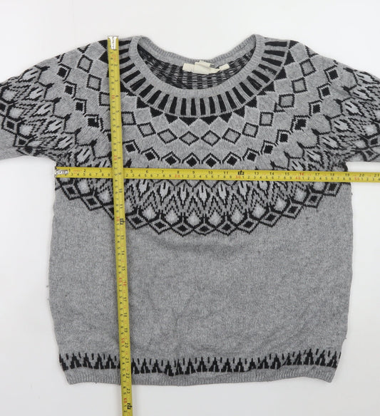L.O.G.G. Womens Grey Fair Isle Knit Crew Neck Jumper Size 12