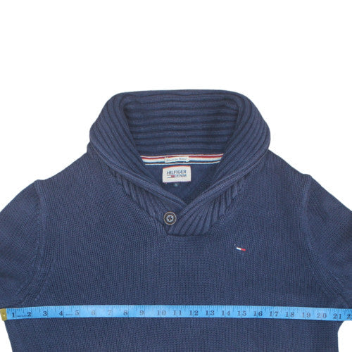Hilfiger Denim Men's Blue Shawl Collar Knit Jumper Size L