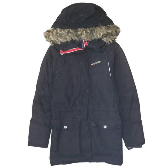 Additional front view of Helly Hansen Women's Black Fur Trim Hooded Parka Coat, size M