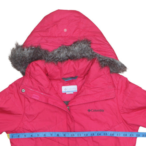 Columbia Womens Pink Hooded Puffer Jacket M Faux Fur Trim Winter