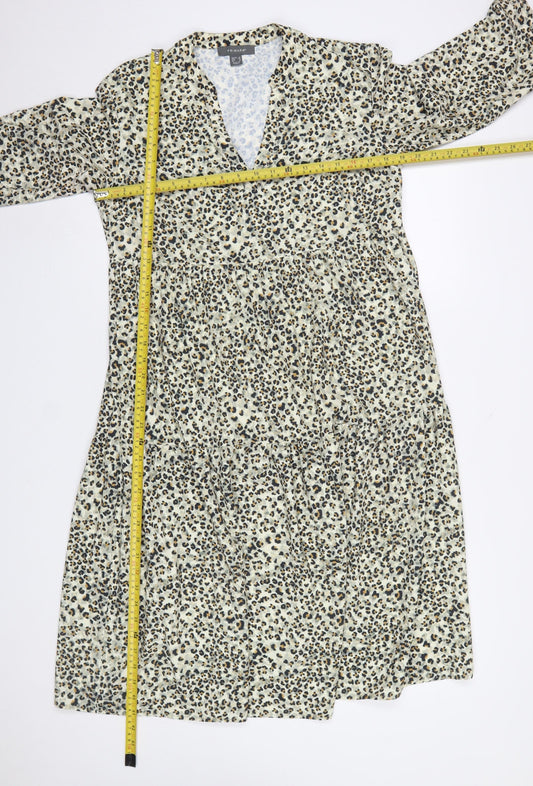 Primark Women’s Beige Leopard Print Midi A-Line Dress Size 10