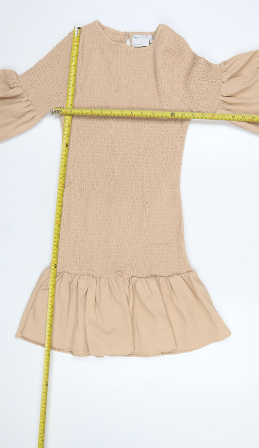 ASOS DESIGN Women’s Beige Smocked Ruffle Mini Dress Size 8