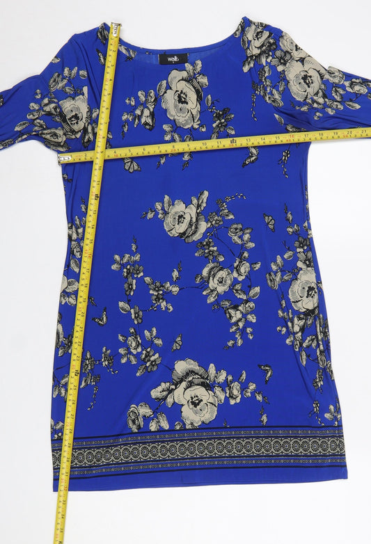Wallis Women Blue Floral Shift Dress Size 10 3/4 Sleeve