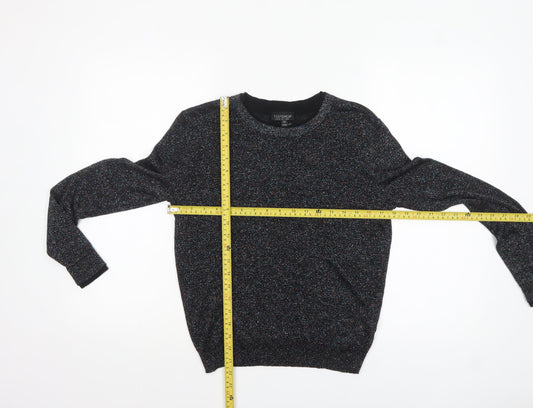 Topshop Women's Black Glitter Knit Crew Neck Jumper Size 8