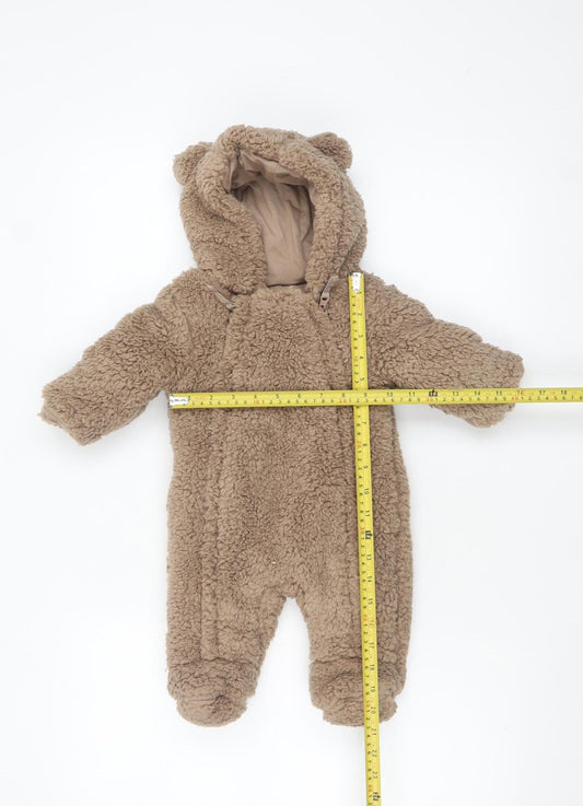 Marks and Spencer Unisex Baby Brown Teddy Snowsuit 0-3 Months Hooded Fleece