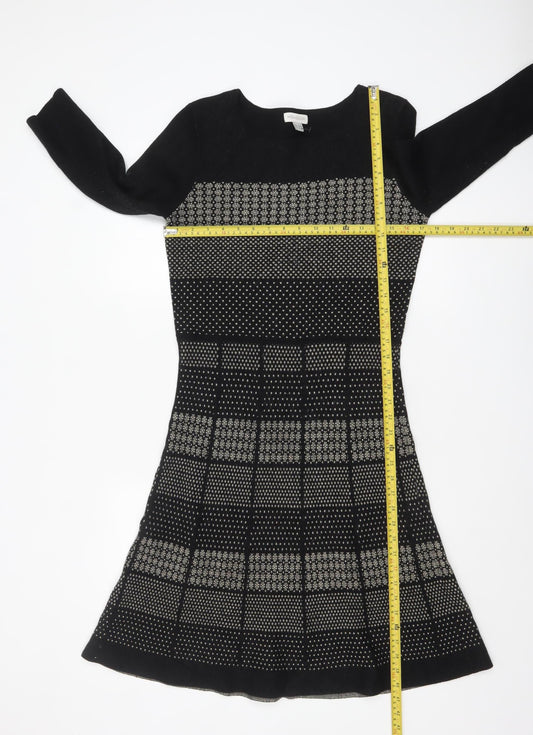 Monsoon Women Black Knit A-Line Dress Size 12 Classic Winter