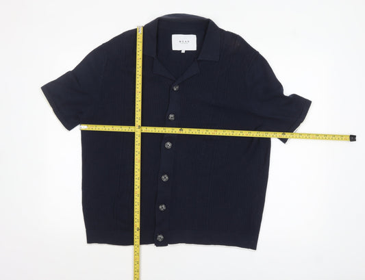 Wear London Men's Blue Cotton Collared Short Sleeve Cardigan L