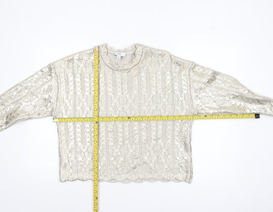 Marks and Spencer Women Silver Cable-Knit Metallic Jumper Size M