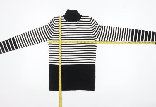 F&F Women’s Black & White Striped Roll Neck Jumper XS