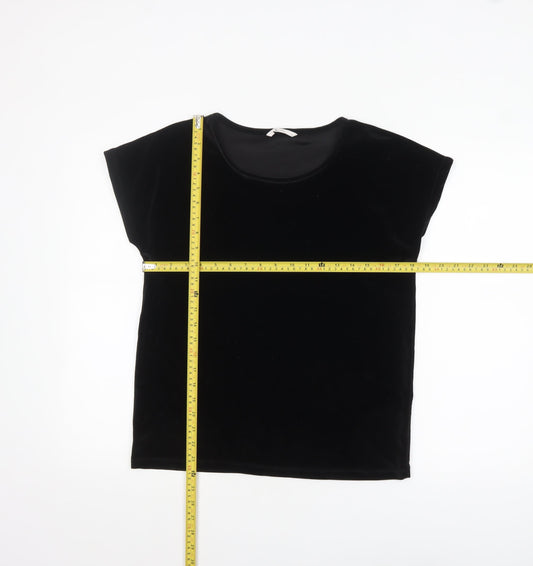 Tu Women’s Black Velvet Short Sleeve Scoop Neck Top Size 12