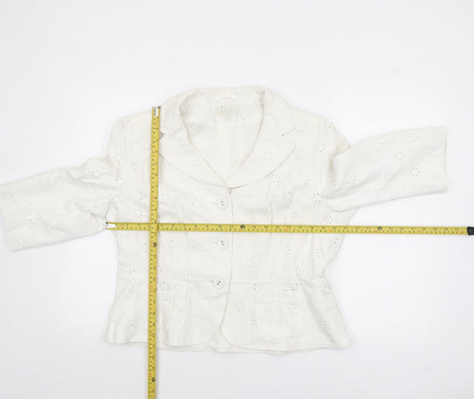 Marks and Spencer Women Ivory Linen Blend 3/4 Sleeve Blazer Size 16