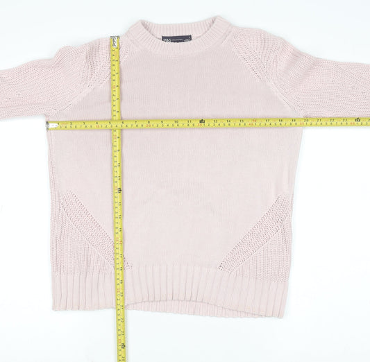 Marks and Spencer Women Pink Chunky Knit Cotton Jumper Size S