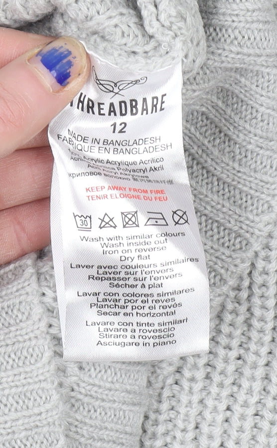 Womens UK Size 12 Threadbare Grey Pullover Jumper