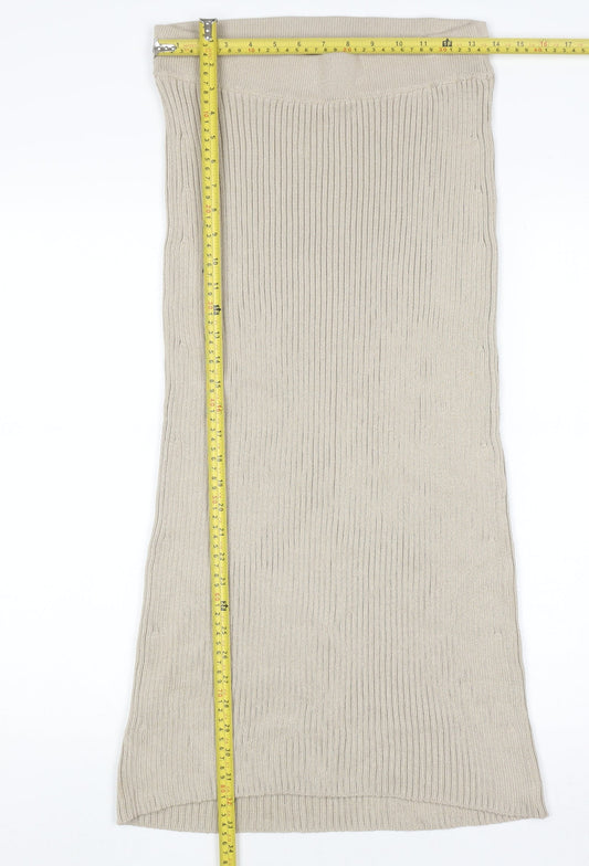 Massimo Dutti Women Beige Midi Ribbed Knit Pencil Skirt Size 12