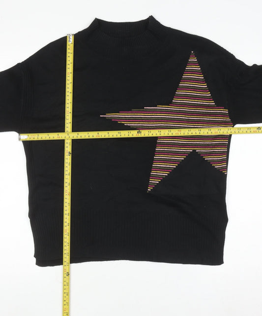 Next Women’s Black Star Mock Neck Jumper Size S Long Sleeve Knit