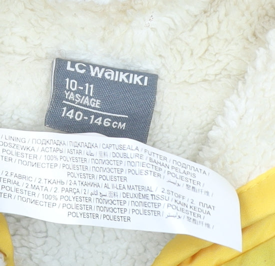 Brand and care label for LC Waikiki boys’ yellow & grey hooded bodywarmer gilet 10-11 years lined zip
