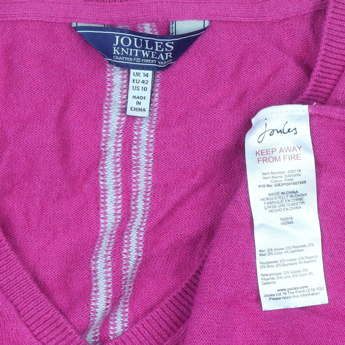 Womens UK Size 14 Joules Pink Pullover Jumper