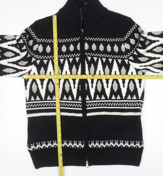 Marks and Spencer Men's Black Fair Isle Full Zip Jumper M