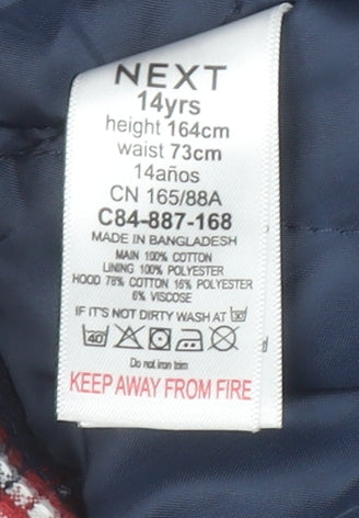 Next Boys Red Check Flannel Hooded Shirt Jacket 14 Years