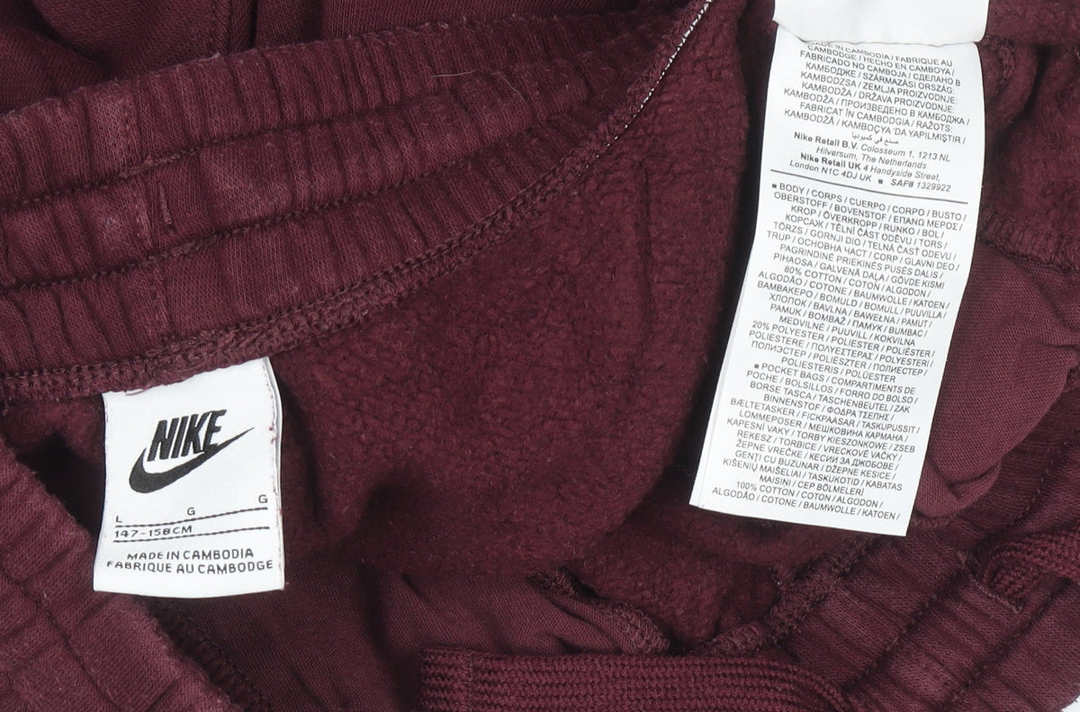 Brand and care label for Nike girls’ red fleece jogger sweatpants 14 years comfortable activewear