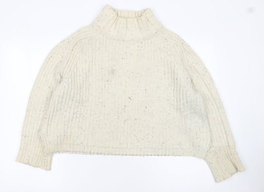 Additional front view of Silence + Noise women’s ivory roll neck chunky knit jumper, size S
