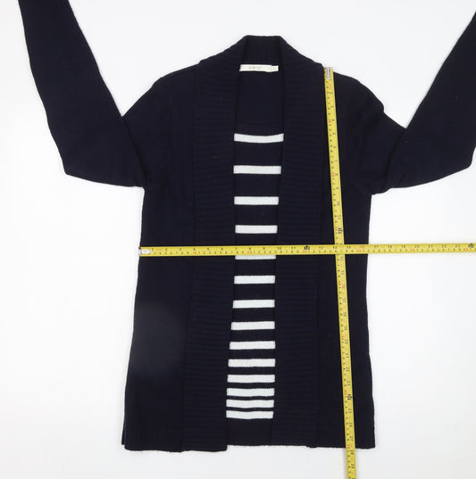 EWM Womens Blue Striped Open Cardigan Knitted Jumper Size S 10-12