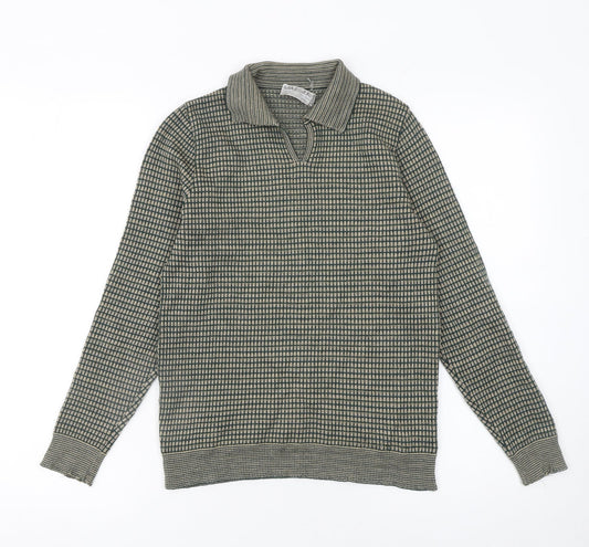 Additional front view of Jaeger women’s green collared wool jumper, size UK 10
