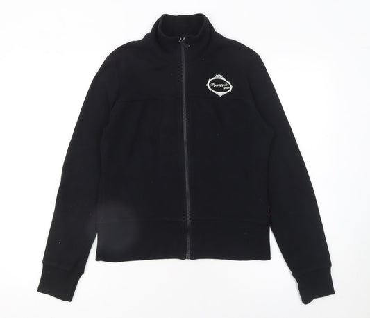 Pineapple Womens Black Cotton Track Jacket Size 12 Full Zip Fleece