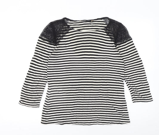 Additional front view of Principles by Ben de Lisi Women's Black Striped Lace Jersey Top, size 10