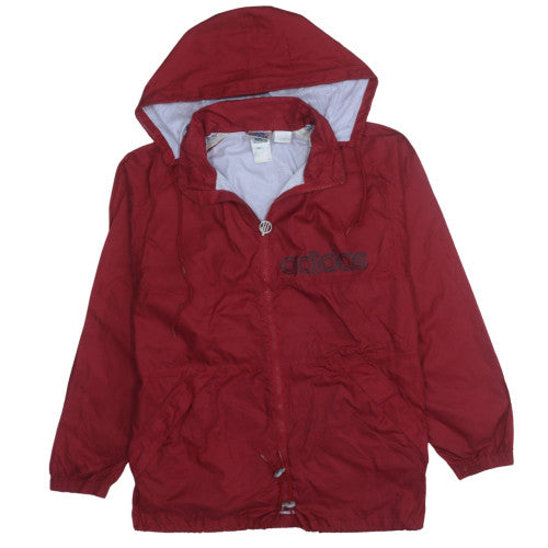 Additional front view of adidas women’s red windbreaker hooded jacket, size UK 12, lightweight zip