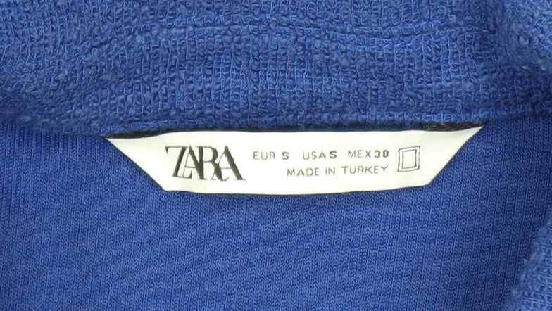 Zara Men Blue Cotton Tweed Bomber Jacket Size S Button-Up